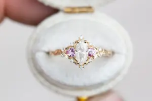 briar moon three stone with 8x5mm lab diamond pear center
