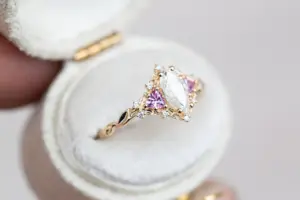 briar moon three stone with 8x5mm lab diamond pear center