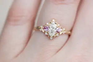 briar moon three stone with 8x5mm lab diamond pear center