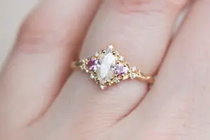 briar moon three stone with 8x5mm lab diamond pear center