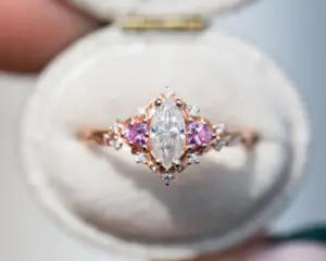 briar moon three stone with 8x5mm lab diamond pear center