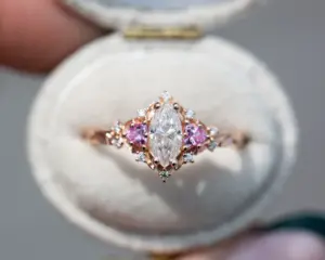 briar moon three stone with 8x5mm lab diamond pear center