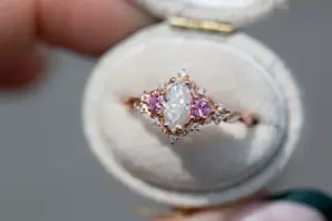 briar moon three stone with 8x5mm lab diamond pear center