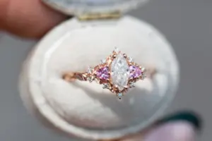 briar moon three stone with 8x5mm lab diamond pear center