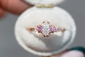 briar moon three stone with 8x5mm lab diamond pear center
