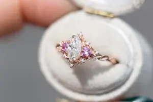 briar moon three stone with 8x5mm lab diamond pear center