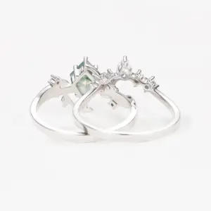 nature inspired unique kite cut moss agate leafy bridal ring sets 2pcs willow