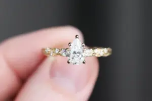 rowan three stone with 8x5mm pear lab diamond
