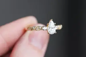 rowan three stone with 8x5mm pear lab diamond