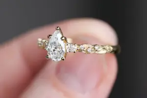 rowan three stone with 8x5mm pear lab diamond