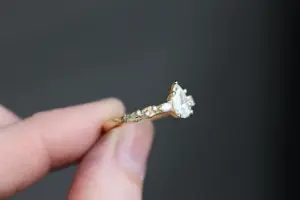 rowan three stone with 8x5mm pear lab diamond