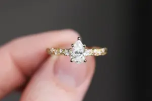 rowan three stone with 8x5mm pear lab diamond