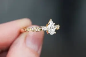 rowan three stone with 8x5mm pear lab diamond