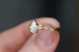 rowan three stone with 8x5mm pear lab diamond