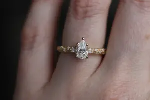 rowan three stone with 8x5mm pear lab diamond