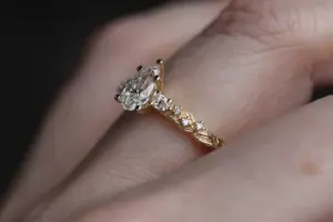 rowan three stone with 8x5mm pear lab diamond