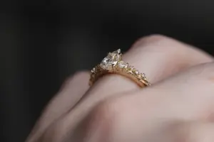 rowan three stone with 8x5mm pear lab diamond