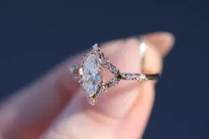 briar rose solitaire with 10x5mm marquise lab diamond center