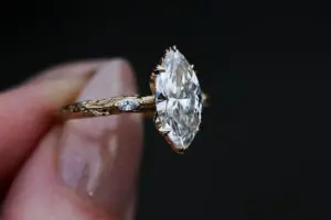 viridian with a 1.6ct marquise lab diamond