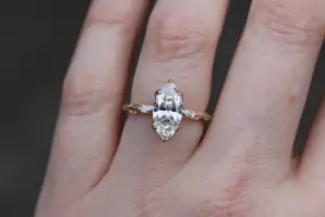viridian with a 1.6ct marquise lab diamond