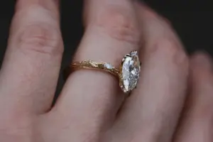 viridian with a 1.6ct marquise lab diamond