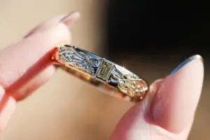 thorns band with baguette center stone