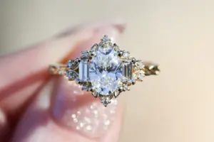 briar rose three stone 1.2ct oval lab diamond with baguette side stones