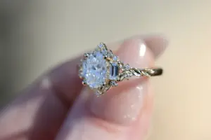 briar rose three stone 1.2ct oval lab diamond with baguette side stones