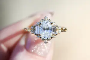 briar rose three stone 1.2ct oval lab diamond with baguette side stones