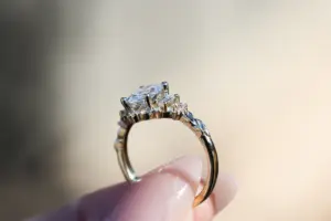 briar rose three stone 1.2ct oval lab diamond with baguette side stones