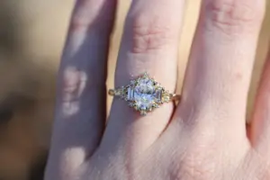 briar rose three stone 1.2ct oval lab diamond with baguette side stones