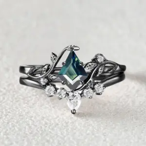 nature inspired unique kite cut moss agate leafy bridal ring sets 2pcs willow