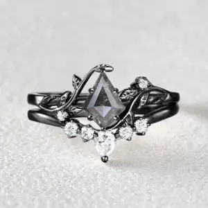 nature inspired unique kite cut moss agate leafy bridal ring sets 2pcs willow