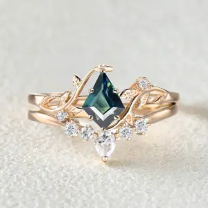 nature inspired unique kite cut moss agate leafy bridal ring sets 2pcs willow