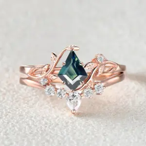nature inspired unique kite cut moss agate leafy bridal ring sets 2pcs willow
