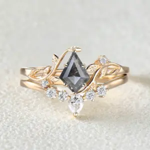 nature inspired unique kite cut moss agate leafy bridal ring sets 2pcs willow